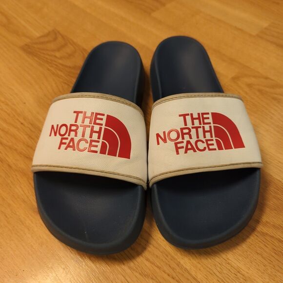 The North Face Slides Sandals Womens 9 White Blue Slip On Open Toe Comfort - Picture 2 of 7